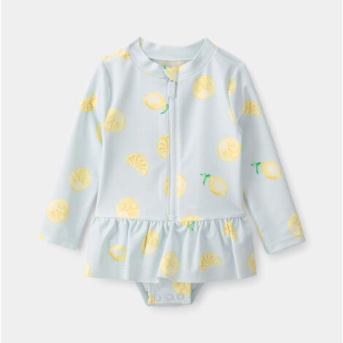 Baby Girl 1-Piece Lemon Rashguard Swimsuit - Blue | Carter's