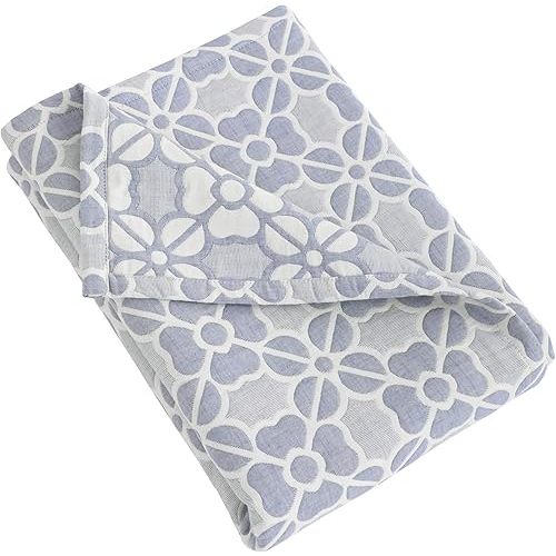 NTBAY 3 Layer Oversized Muslin Cotton Toddler Blanket, 45x60 Inches Jacquard Reversible Nursery Bed Blanket, Super Soft and Thermal Crib Blanket for All Seasons, Baby Gift, 45"x60", Blue Clover