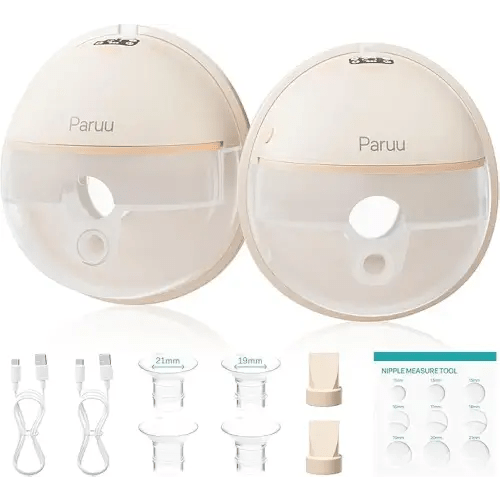 Paruu P16 Hands-Free Wearable Breast Pump, Electric Breast Pump Strong Suction, Low Noise, 4 Modes & 12 Levels, Portable Breast Pump - 19/21/24mm Insert/Flange, 2 Pack (Orange)