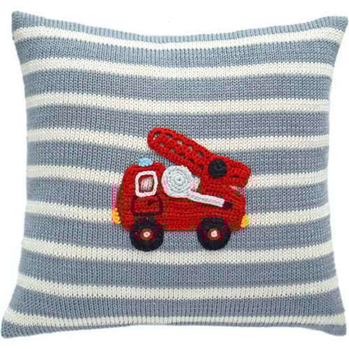 Fire Truck Pillow, Grey Stripe - Melange Collection | Maisonette