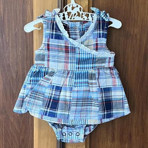 Y2K Faded Glory plaid baby girl popover romper....