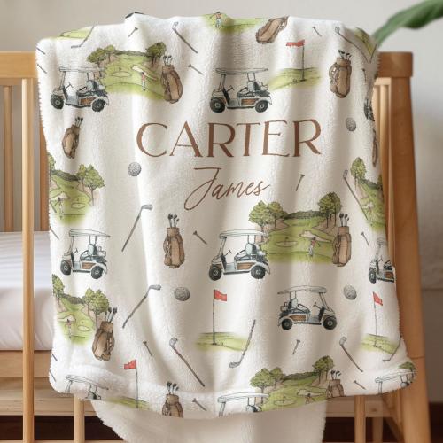 Golf Baby Blanket Personalized Gift Baby Custom Name Blanket Vintage Watercolor Golf Nursery Decor Golf Theme Crib Bedding Sport Nursery Boy