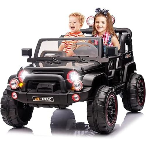 2-Seater Ride On Truck and Car Cover, 12V7AH Children's Electric Car W/Parental Remote Control, Music, LED Lights, Spring Suspension, Black