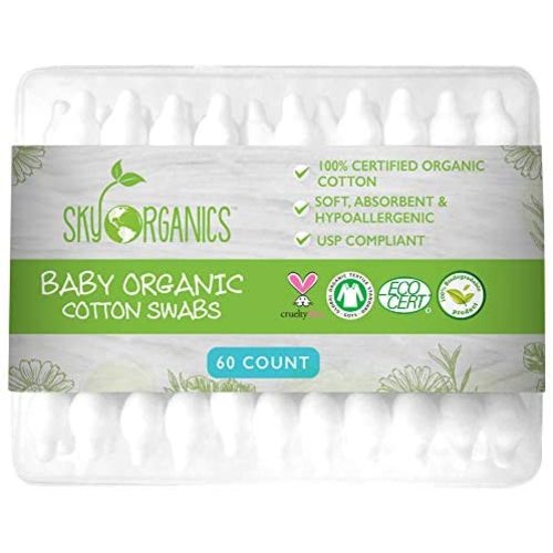 Sky Organics Organic Baby Cotton Swabs for Baby, 100% Pure Organic Cotton, GOTS Certified Organic Cotton, 60 Count