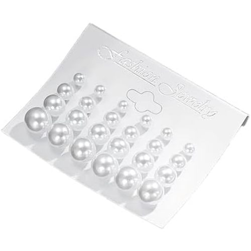 12 Pairs Composite Pearl Earrings, Hypoallergenic Mixed Sizes Simulated Round Ball Pearls Earrings Stud, Lightweight JJewelry Set for Women