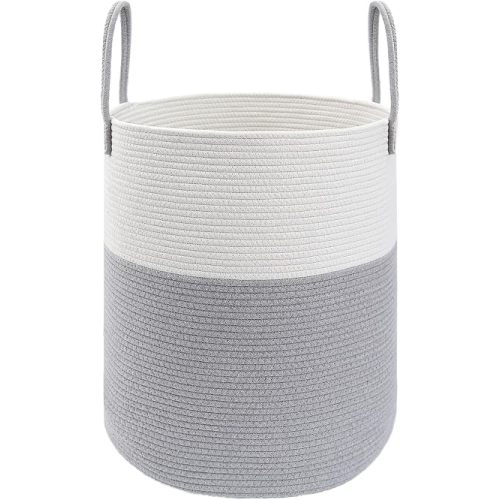 JMvicyroam 80L Cotton Rope Laundry Basket Hamper, White and Grey