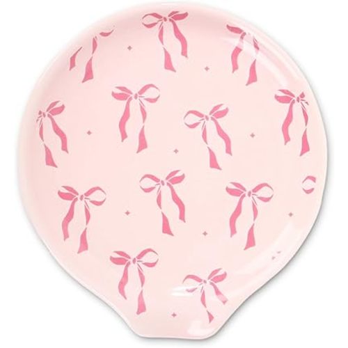 4.7inch Pink Bow Spoon Rest Bowknot Small Coffee Ceramic Spoon Holder for Christmas Gift Coffee Stirrers Station Teaspoon Bar Stove Top Kitchen Counter Accessories Decor