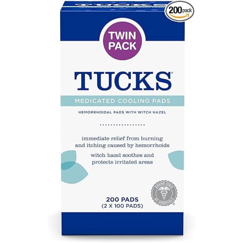 TUCKS Medicated Cooling Pads, 200 Count - Witch Hazel Pads for Sensitive Areas, Cleanse and Protect from Irritation