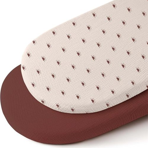 Mi Flor Muslin Bassinet Sheets – 16x32x4 Bassinet Mattress Sheets,2 Pack Cotton Bassinet Sheets for Boys & Girls,100% Cotton Crinkle Muslin, Fitted Bassinet Sheet for Oval, Rectangle & Hourglass