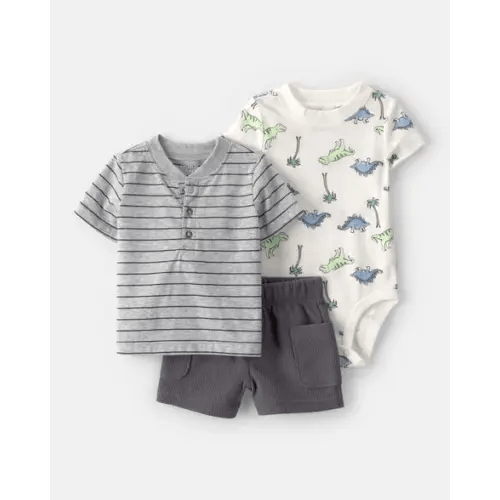 Baby Boy 3-Dinosaur Outfit Set - Grey/White | Carter's