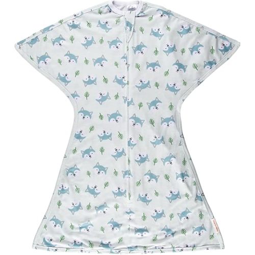 SleepingBaby Zipadee-Zip Transition Swaddle - Cozy Baby Swaddle Blanket with Zipper Convenience - Roomy Wearable Blanket for Easy Diaper Changes - Happy Wolf, Small (4-8 Month)