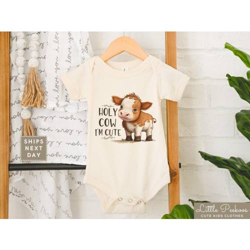 Holy Cow I'm Cute Onesie®, Funny Cow Natural Toddler Zoo Shirt, Cute Zoo Kids Shirt, Adorable Cow Baby Shower Gift, Farm Baby Announcement