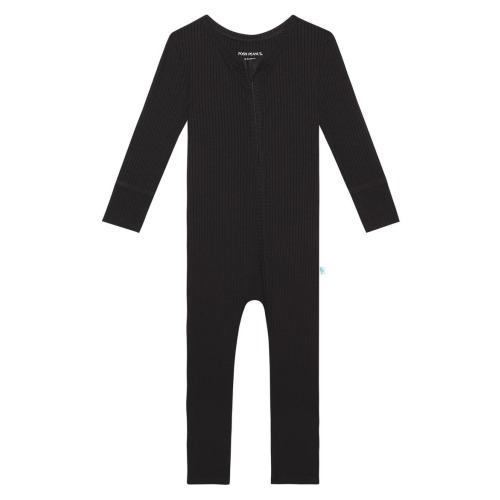 Solid Black Fitted Rib Convertible Footie Pajamas