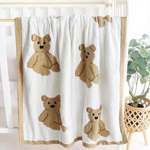 LifeTree Cozy Plush Baby Blanket - Soft Fuzzy Swaddle & Receiving Blanket for Toddler Nursery, Crib, Stroller, Warm & Lightweight for Girls and Boys, 31x40 Inches, Bear Pattern