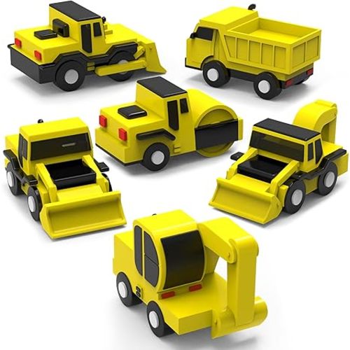 Tub Works® Construction™ Trucks Mold Free Bath Toys, 6 Pack | Sealed, No Hole Bath Toys Design Keeps Moisture Out | Soft, Squeezable & Float on Water | Baby & Toddler Bathtub Toys | Baby Pool Play
