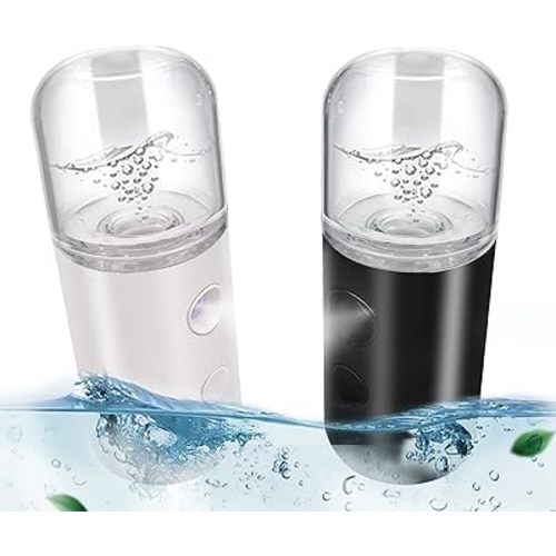 2Pack Kingsmile Facial Mister, Portable Face Mister, Cool Nano Mist Sprayer for Face Hydrating, Mini Handy Mister for Eyelash Extensions with 1oz Large Capacity Screwing Visual Water Tank Black/White