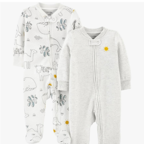 Simple Joys by Carter's unisex-baby 2-way Zip Thermal Footed Sleep and Play, Pack of 2
