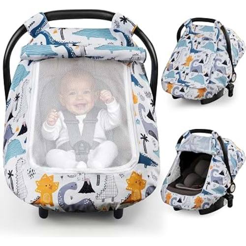 Amazon.com: Elstey Car Seat Cover Baby Boys & Girls, 3D Minky Dot Infant Carseat Canopy | Windproof & Lightweight - Stroller Sun Shade with 2 Layers Breathable Mesh Windows, Carrier for Babies Newborn Essentials