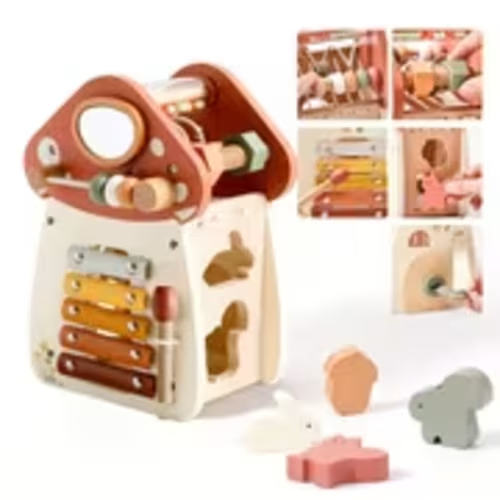 8 in 1 wooden activity cube toy colorful buttons shape - Temu