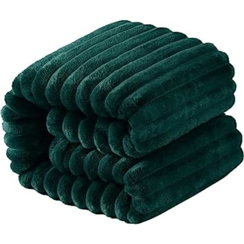 NTBAY Flannel Fuzzy Toddler Blanket, Fluffy Warm and Lightweight Reversible Stripes Design Baby Plush Blanket, 30x40 Inches, Dark Green