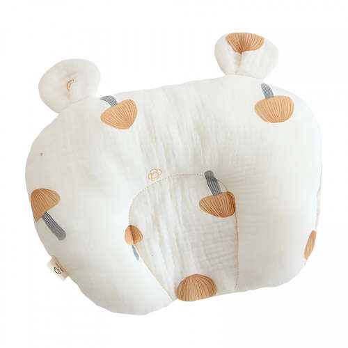 LAMIRO Toddler Pillow Ergonomic Design for Protecting Baby Spine Curve Pure Cotton Flat Pillow Designed Specially for Children - Beige Mushroom