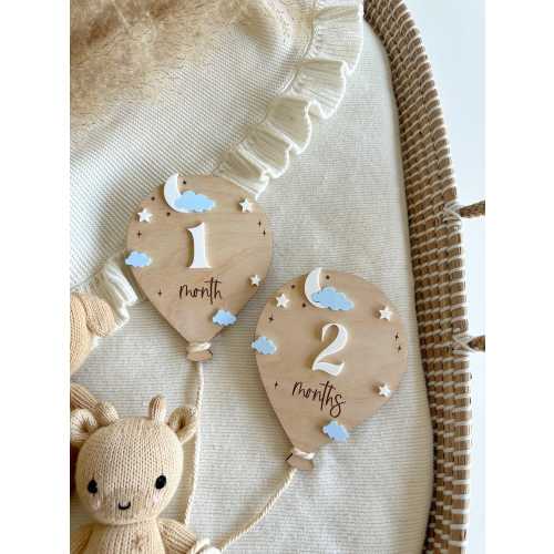 Air Ballon Moon star Milestone | Boho Baby Milestone | Wooden daisy Flower Milestone Disc | Monthly Baby Milestone  Marker | Baby Growth |