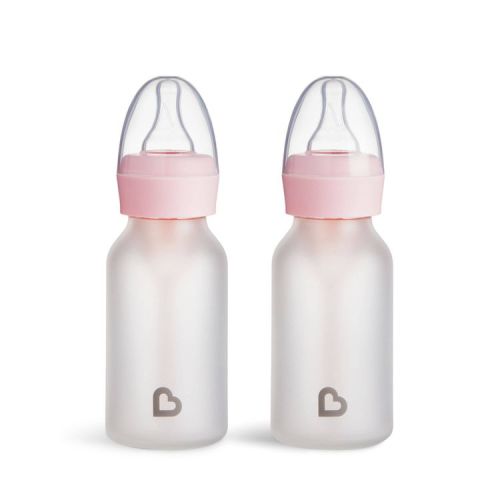 Munchkin Bond Silicone Coated Glass Baby Bottles - Pink - 4 fl oz/2pk: BPA-Free, Borosilicate Glass, Level 1 Nipple