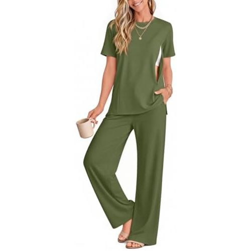 2 Piece Nursing Breastfeeding Set Maternity Pajamas with Hidden Zipper Postpartum Short Sleeve Lounge Outfit Set Pjs