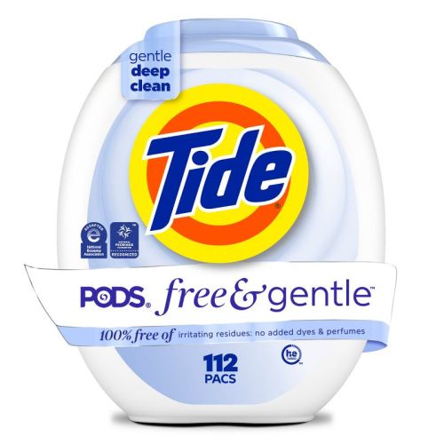 Tide Pods HE Compatible Laundry Detergent Pacs - Free & Gentle - 112ct: Dermatologist-Tested, Child-Resistant