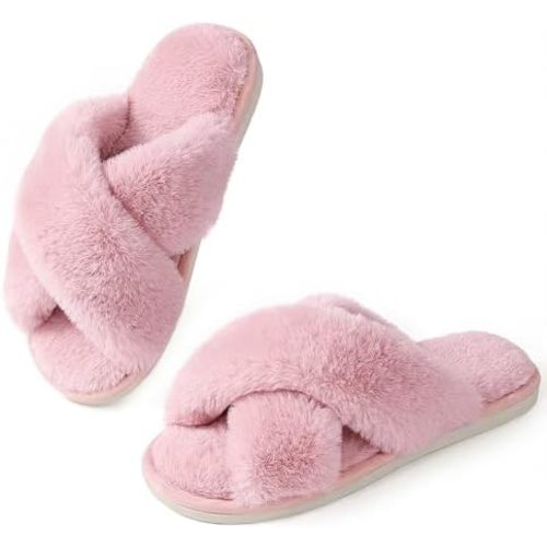 Ankis Memory Foam Fuzzy Slippers for Women,Open Toe House Shoes