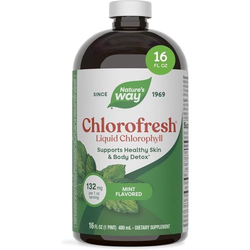 Nature's Way Chlorofresh Liquid Chlorophyll, Chlorophyllin Copper Complex, Internal Deodorant Supplement, Supports Healthy Skin and Detox Pathways*, Mint Flavored, 16 fl oz