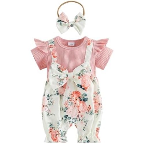 YINGISFITM Newborn Baby Girl Summer Clothes Short Sleeve Bubble Romper Bow Shorts Jumpsuit Infant Outfit 0 3 6 9 12 18 Months