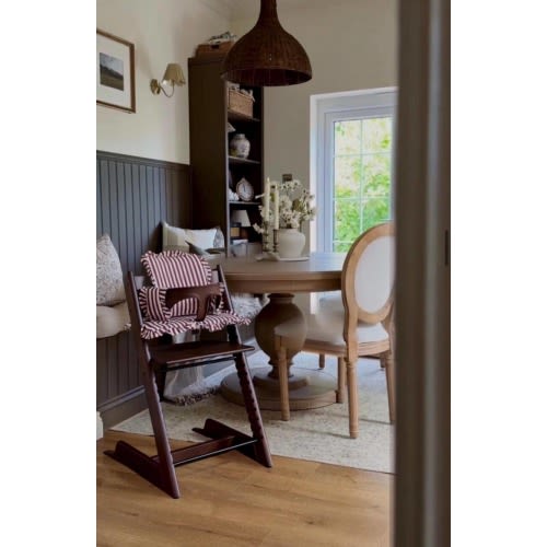 Wipeable Cushion the Stokke Tripp Trapp Highchair - Mauve Brown Striped Ruffles