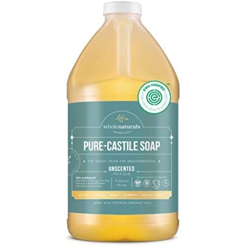 Whole Naturals EWG Verified & Certified Palm Oil Free, Castile Liquid Soap - 64 oz. - Unscented, Mild & Gentle Non-GMO & Vegan - Formulated with Carrier Organic Oils