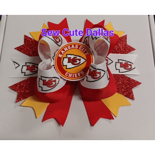 Chiefs inspired hair bow, Kansas City Chiefs hair bow, KC chiefs red bow, KC Chiefs Gold bow, toddler, baby, girl, football, small
