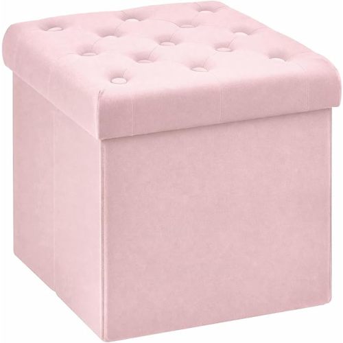 B FSOBEIIALEO Storage Ottoman Cube, Velvet Tufted Folding Ottomans, Pink