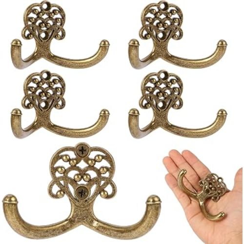 5 PCS Vintage Decorative Coat Hooks Large Metal Heavy Duty Wall Hook for Towel, Coat and Backpacks（Bronze）