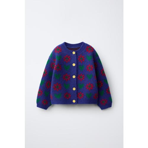 FLORAL JACQUARD CARDIGAN - Bluish | ZARA United States
