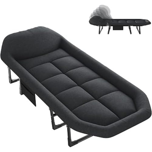 NEWBULIG Foldable Camping Cot for Adults, Sleeping Cots with Mattress, Pillow and Side Pocket, 6-Angle Adjustable Folding Camp Bed, 450lbs Weight Capacity, for Hiking, Traveling, Office Napping, Guest