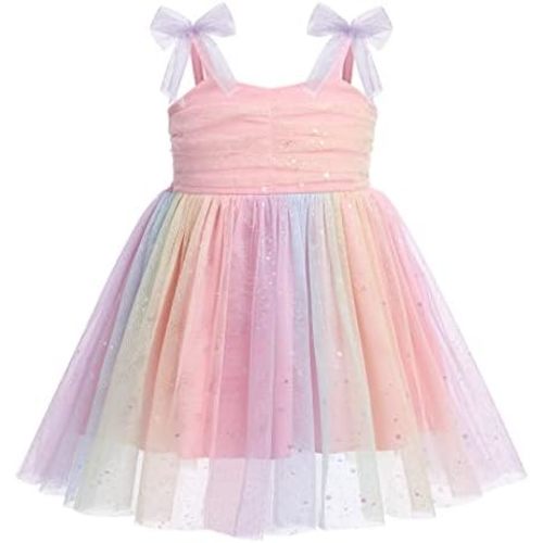IMEKIS Toddler Baby Girl Birthday Princess Dress Shiny Confetti Boho Rainbow Cake Smash Photo Shoot Outfit for 1-6T