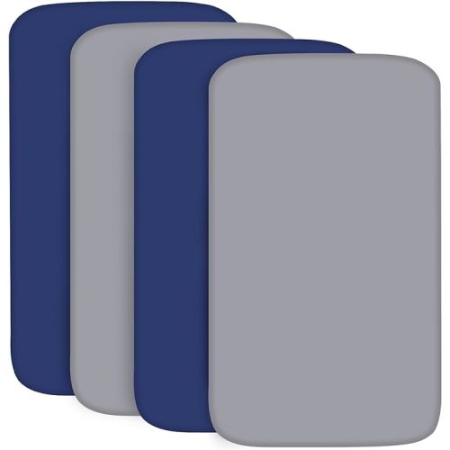 Crib Sheets for Boys and Girls Fitted 4 Pack - Breathable, Soft Microfiber Baby Sheets in Grey, Navy and White