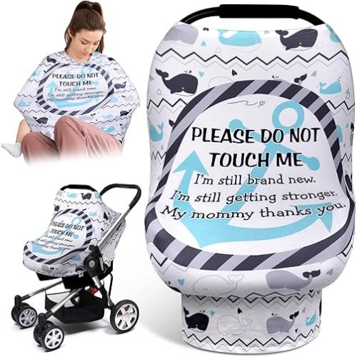 Metplus No Touch Sign Car Seat Cover for Babies, Mom Nursing Covers Breastfeeding Scarf, Multi Use Infant Carseat Canopy for Newborn Carrier/Stroller/Shopping Cart, Baby Shower Gifts for Boy Girl