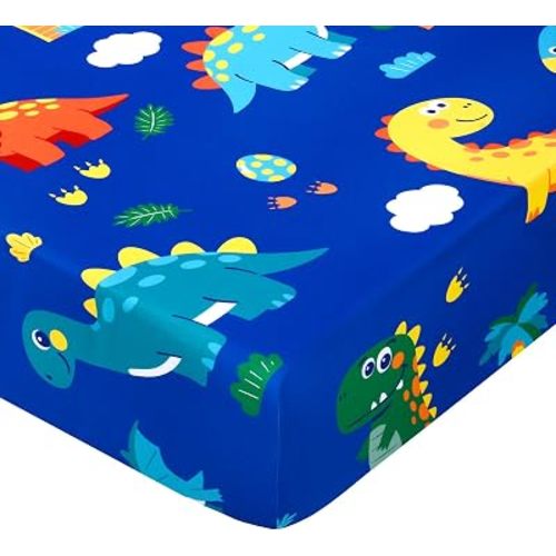 Cloele Dinosaur Fitted Crib Sheet,Blue Baby Sheet, 52x28in
