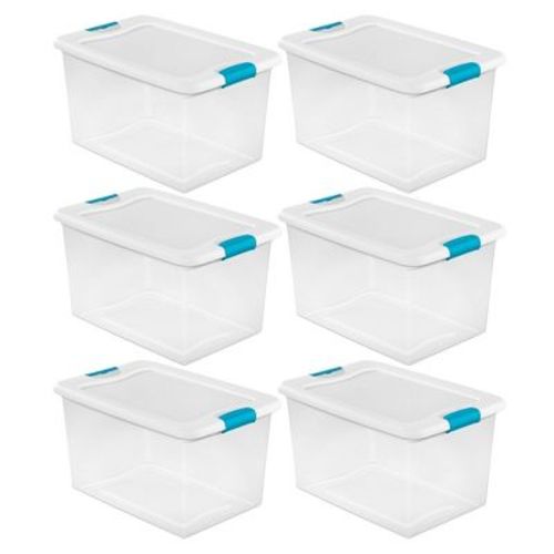 Sterilite 64 Qt Clear Plastic Stackable Storage Bin w/ White Latch Lid, (6 Pack)