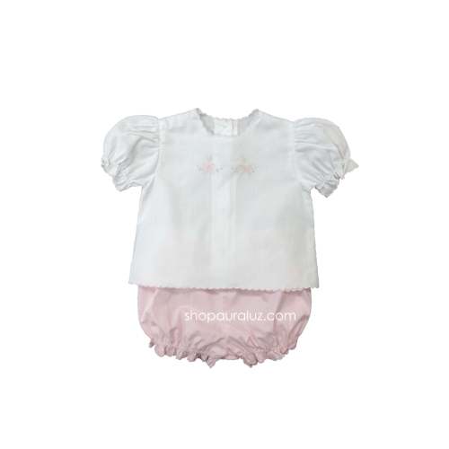 Auraluz 2pc Diaper Set...White/pink with pink scallops and embroidered – AURALUZ