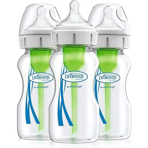Dr. Brown's Anti-Colic Options+ Wide-Neck Glass Baby Bottle, 9 oz, 3-Pack