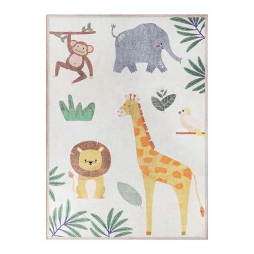 Jungle Animals Non-Slip Kids Playroom Nursery Washable Indoor Area Rug, 5'6"x8'7", Ivory - Blue Nile Mills
