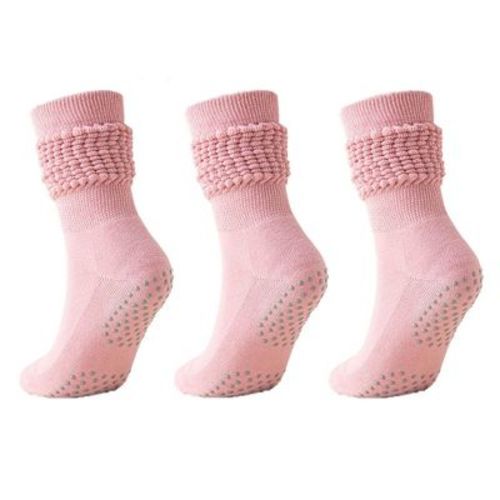 Anna-Kaci Women's 3-Pack Scrunch Grip Socks with Non-Slip Sole Soft Stretch Knit Fabric and Ribbed Ankle Design