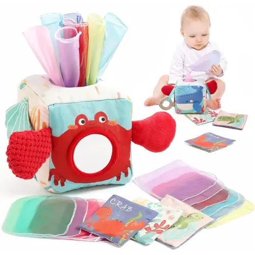 Youuys Baby Tissue Box Toy for Babies 6-12 Months - Montessori Toys Baby Tissue Box Sensory Toys for 1 Year Old - Boy Girl Gifts for Babies 6 12 18 Months Old (Ocean)