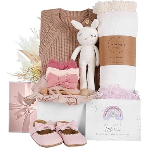 meloom Deluxe Baby Girl Gift Set, Newborn Baby Shower Gifts Basket, Newborn Gifts Box, Boho Baby Girl Essentials, Baby Shower Gifts for New Moms, Personalized New Baby Gifts